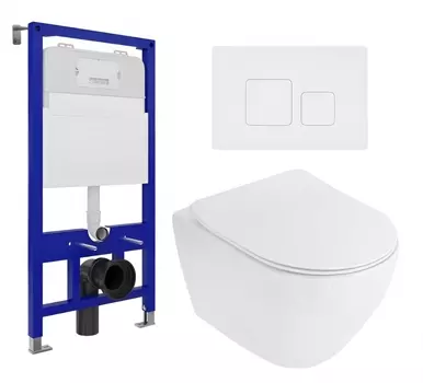 Комплект 3 в 1 инсталляция Enio Tecnico 52 EN8050052 + Унитаз подвесной Cezares Stylus CZR-513-TH-R + кнопка белая матовая