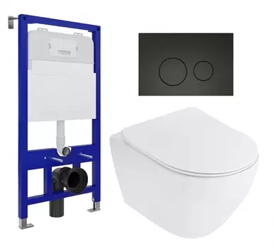 Комплект 3 в 1 инсталляция Enio Tecnico 52 EN8050052 + Унитаз подвесной Cezares Stylus CZR-513-TH-R + кнопка черная матовая