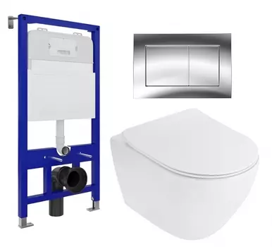 Комплект 3 в 1 инсталляция Enio Tecnico 52 EN8050052 + Унитаз подвесной Cezares Stylus CZR-513-TH-R + кнопка хром