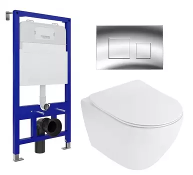 Комплект 3 в 1 инсталляция Enio Tecnico 52 EN8050052 + Унитаз подвесной Cezares Stylus CZR-513-TH-R + кнопка хром
