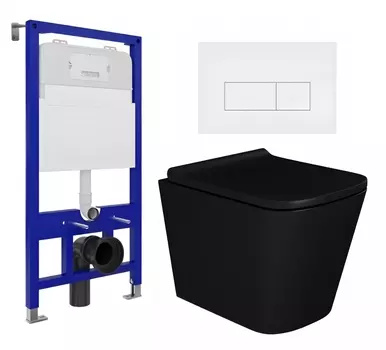 Комплект 3 в 1 инсталляция Enio Tecnico 52 EN8050052 + Унитаз подвесной Enio Binario BL черный EN4180225 + кнопка белая матовая