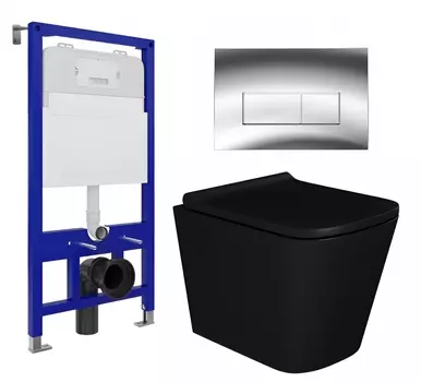 Комплект 3 в 1 инсталляция Enio Tecnico 52 EN8050052 + Унитаз подвесной Enio Binario BL черный EN4180225 + кнопка хром