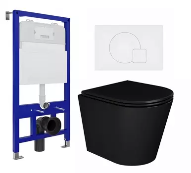 Комплект 3 в 1 инсталляция Enio Tecnico 52 EN8050052 + Унитаз подвесной Enio Cento BL черный EN4280035 + кнопка белая матовая