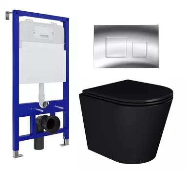 Комплект 3 в 1 инсталляция Enio Tecnico 52 EN8050052 + Унитаз подвесной Enio Cento BL черный EN4280035 + кнопка хром