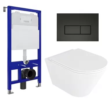 Комплект 3 в 1 инсталляция Enio Tecnico 52 EN8050052 + Унитаз подвесной Enio Cento EN4280110 + кнопка черная матовая