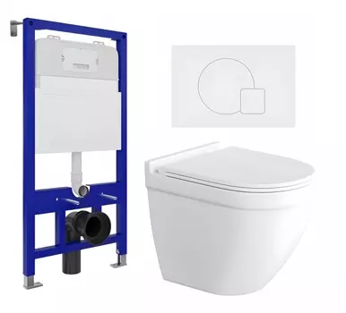 Комплект 3 в 1 инсталляция Enio Tecnico 52 EN8050052 + Унитаз подвесной Enio Pulito EN1170052 + кнопка белая матовая