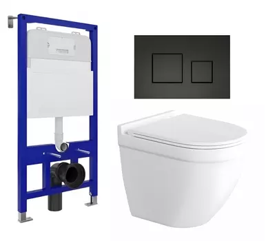 Комплект 3 в 1 инсталляция Enio Tecnico 52 EN8050052 + Унитаз подвесной Enio Pulito EN1170052 + кнопка черная матовая