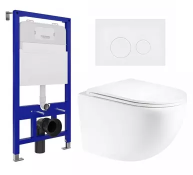 Комплект 3 в 1 инсталляция Enio Tecnico 52 EN8050052 + Унитаз подвесной Enio Unico EN3103895 + кнопка белая матовая