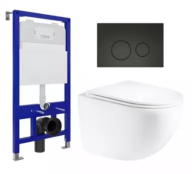 Комплект 3 в 1 инсталляция Enio Tecnico 52 EN8050052 + Унитаз подвесной Enio Unico EN3103895 + кнопка черная матовая