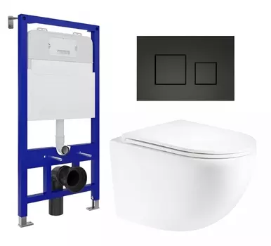Комплект 3 в 1 инсталляция Enio Tecnico 52 EN8050052 + Унитаз подвесной Enio Unico EN3103895 + кнопка черная матовая