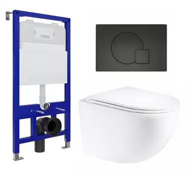 Комплект 3 в 1 инсталляция Enio Tecnico 52 EN8050052 + Унитаз подвесной Enio Unico EN3103895 + кнопка черная матовая