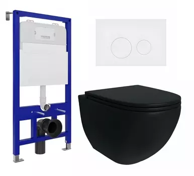 Комплект 3 в 1 инсталляция Enio Tecnico 52 EN8050052 + Унитаз подвесной Enio Unico BL черный EN4105055 + кнопка белая матовая