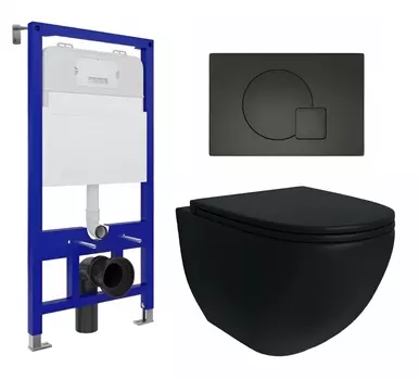 Комплект 3 в 1 инсталляция Enio Tecnico 52 EN8050052 + Унитаз подвесной Enio Unico BL черный EN4105055 + кнопка черная матовая