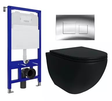 Комплект 3 в 1 инсталляция Enio Tecnico 52 EN8050052 + Унитаз подвесной Enio Unico BL черный EN4105055 + кнопка хром