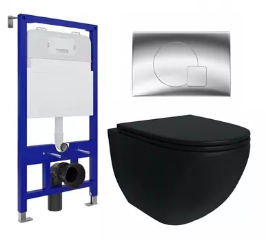 Комплект 3 в 1 инсталляция Enio Tecnico 52 EN8050052 + Унитаз подвесной Enio Unico BL черный EN4105055 + кнопка хром