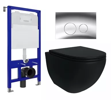 Комплект 3 в 1 инсталляция Enio Tecnico 52 EN8050052 + Унитаз подвесной Enio Unico BL черный EN4105055 + кнопка хром