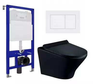 Комплект 3 в 1 инсталляция Enio Tecnico 52 EN8050052 + Унитаз подвесной Esbano Aster ESUPASTEBM + кнопка белая матовая