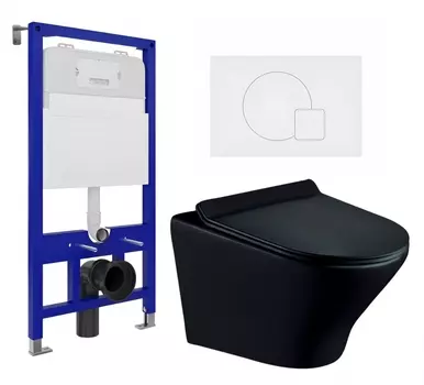 Комплект 3 в 1 инсталляция Enio Tecnico 52 EN8050052 + Унитаз подвесной Esbano Aster ESUPASTEBM + кнопка белая матовая