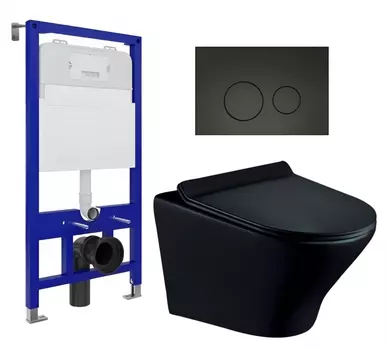 Комплект 3 в 1 инсталляция Enio Tecnico 52 EN8050052 + Унитаз подвесной Esbano Aster ESUPASTEBM + кнопка черная матовая