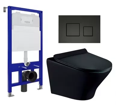 Комплект 3 в 1 инсталляция Enio Tecnico 52 EN8050052 + Унитаз подвесной Esbano Aster ESUPASTEBM + кнопка черная матовая