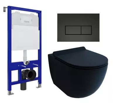 Комплект 3 в 1 инсталляция Enio Tecnico 52 EN8050052 + Унитаз подвесной Esbano Garcia + кнопка черная матовая