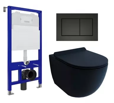 Комплект 3 в 1 инсталляция Enio Tecnico 52 EN8050052 + Унитаз подвесной Esbano Garcia + кнопка черная матовая