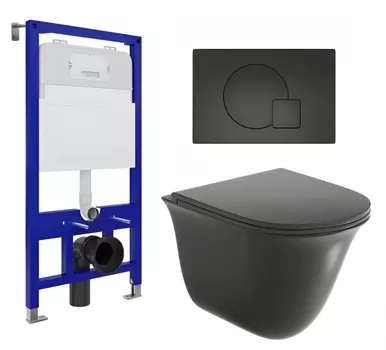 Комплект 3 в 1 инсталляция Enio Tecnico 52 EN8050052 + Унитаз подвесной Grossman GR-4412BMS + кнопка черная матовая
