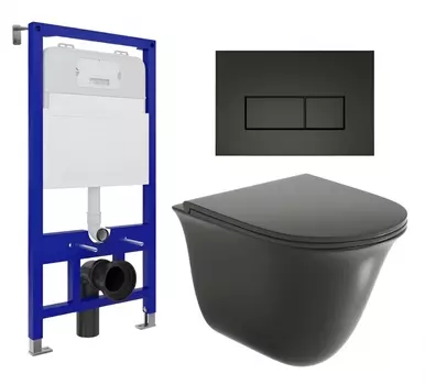 Комплект 3 в 1 инсталляция Enio Tecnico 52 EN8050052 + Унитаз подвесной Grossman GR-4412BMS + кнопка черная матовая
