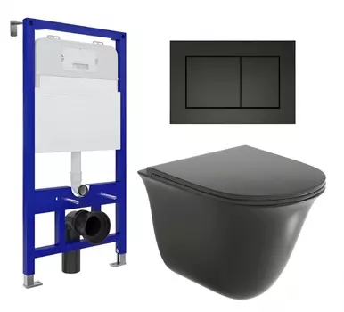 Комплект 3 в 1 инсталляция Enio Tecnico 52 EN8050052 + Унитаз подвесной Grossman GR-4412BMS + кнопка черная матовая
