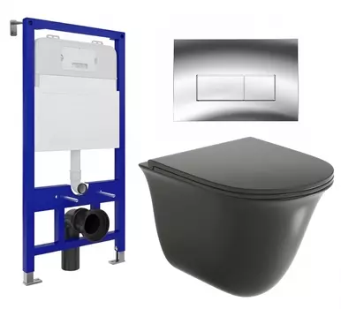 Комплект 3 в 1 инсталляция Enio Tecnico 52 EN8050052 + Унитаз подвесной Grossman GR-4412BMS + кнопка хром