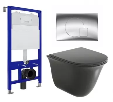 Комплект 3 в 1 инсталляция Enio Tecnico 52 EN8050052 + Унитаз подвесной Grossman GR-4412BMS + кнопка хром