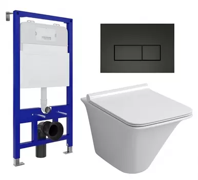 Комплект 3 в 1 инсталляция Enio Tecnico 52 EN8050052 + Унитаз подвесной Grossman GR-4413S + кнопка черная матовая