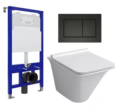 Комплект 3 в 1 инсталляция Enio Tecnico 52 EN8050052 + Унитаз подвесной Grossman GR-4413S + кнопка черная матовая