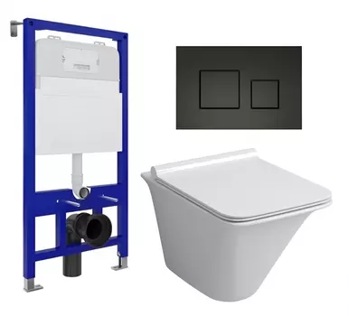 Комплект 3 в 1 инсталляция Enio Tecnico 52 EN8050052 + Унитаз подвесной Grossman GR-4413S + кнопка черная матовая