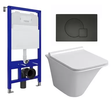 Комплект 3 в 1 инсталляция Enio Tecnico 52 EN8050052 + Унитаз подвесной Grossman GR-4413S + кнопка черная матовая
