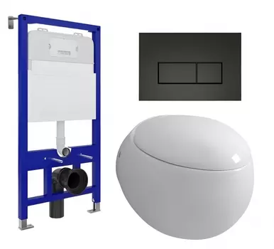 Комплект 3 в 1 инсталляция Enio Tecnico 52 EN8050052 + Унитаз подвесной Grossman GR-4442 + кнопка черная матовая