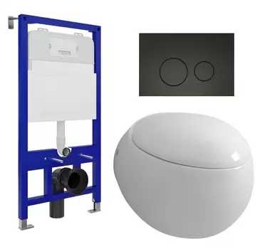 Комплект 3 в 1 инсталляция Enio Tecnico 52 EN8050052 + Унитаз подвесной Grossman GR-4442 + кнопка черная матовая