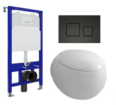 Комплект 3 в 1 инсталляция Enio Tecnico 52 EN8050052 + Унитаз подвесной Grossman GR-4442 + кнопка черная матовая