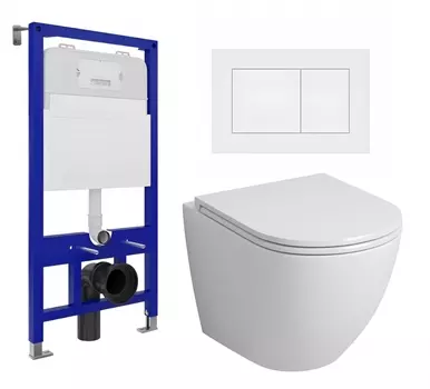 Комплект 3 в 1 инсталляция Enio Tecnico 52 EN8050052 + Унитаз подвесной Grossman GR-4455S + кнопка белая матовая