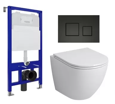 Комплект 3 в 1 инсталляция Enio Tecnico 52 EN8050052 + Унитаз подвесной Grossman GR-4455S + кнопка черная матовая