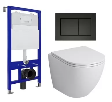 Комплект 3 в 1 инсталляция Enio Tecnico 52 EN8050052 + Унитаз подвесной Grossman GR-4455S + кнопка черная матовая