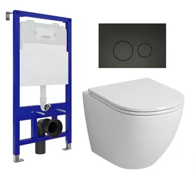 Комплект 3 в 1 инсталляция Enio Tecnico 52 EN8050052 + Унитаз подвесной Grossman GR-4455S + кнопка черная матовая