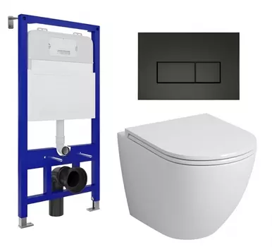 Комплект 3 в 1 инсталляция Enio Tecnico 52 EN8050052 + Унитаз подвесной Grossman GR-4455S + кнопка черная матовая