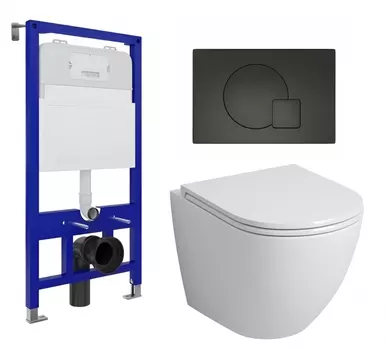 Комплект 3 в 1 инсталляция Enio Tecnico 52 EN8050052 + Унитаз подвесной Grossman GR-4455S + кнопка черная матовая