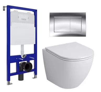 Комплект 3 в 1 инсталляция Enio Tecnico 52 EN8050052 + Унитаз подвесной Grossman GR-4455S + кнопка хром