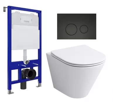 Комплект 3 в 1 инсталляция Enio Tecnico 52 EN8050052 + Унитаз подвесной Grossman GR-4477S + кнопка черная матовая