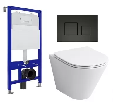 Комплект 3 в 1 инсталляция Enio Tecnico 52 EN8050052 + Унитаз подвесной Grossman GR-4477S + кнопка черная матовая