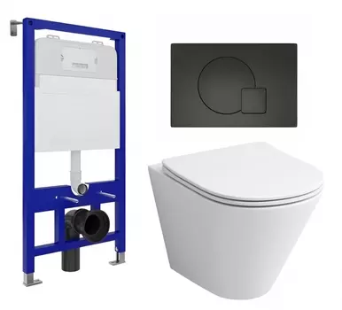 Комплект 3 в 1 инсталляция Enio Tecnico 52 EN8050052 + Унитаз подвесной Grossman GR-4477S + кнопка черная матовая