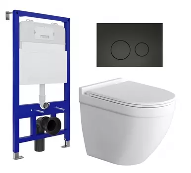 Комплект 3 в 1 инсталляция Enio Tecnico 52 EN8050052 + Унитаз подвесной Grossman GR-4483S + кнопка черная матовая
