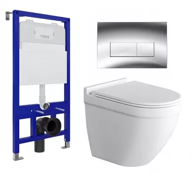 Комплект 3 в 1 инсталляция Enio Tecnico 52 EN8050052 + Унитаз подвесной Grossman GR-4483S + кнопка хром